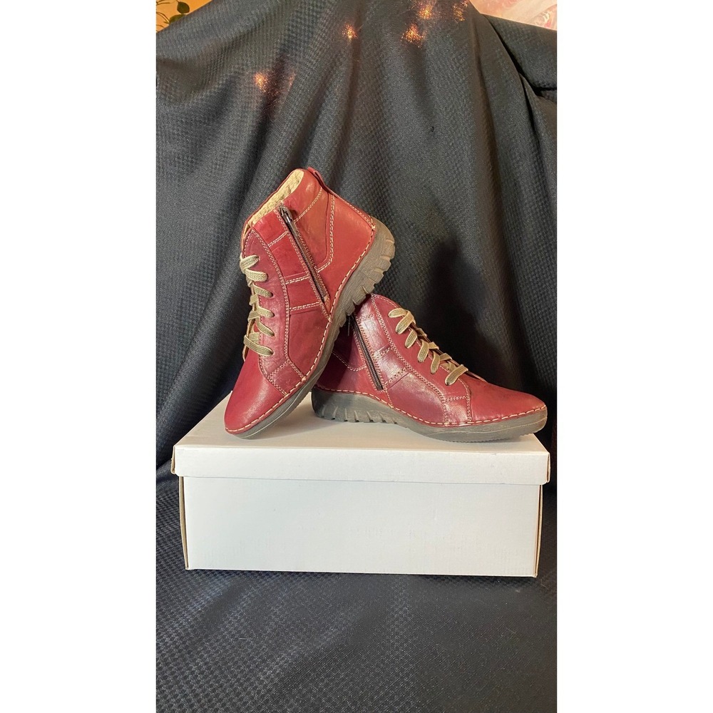 Josef Seibel Felicia Dark Red Leather Faux Fur Lined Ankle Boots 37 NEW